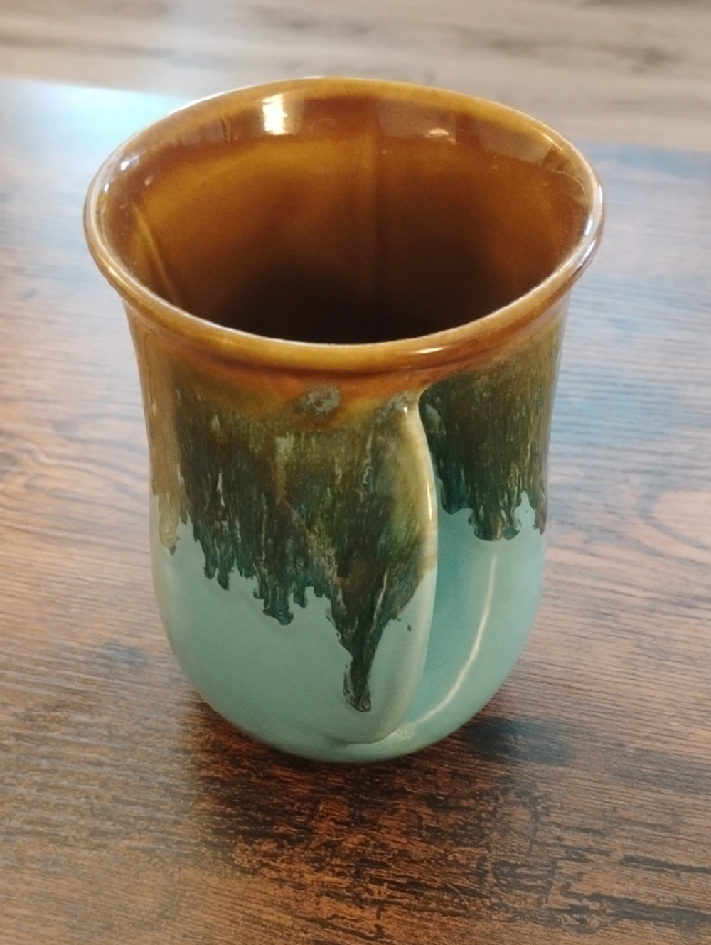 Handcrafted Ceramic Coffee Mug in Turquoise and Brown Glaze